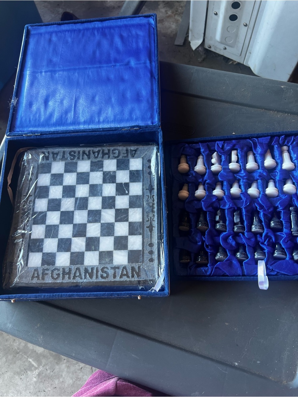 Travel Chess Set with Blue Case and Wooden Pieces - Afghanistan